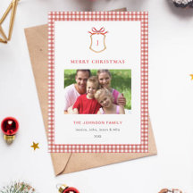 Cute Red Gingham Plaid Monogrammed Christmas