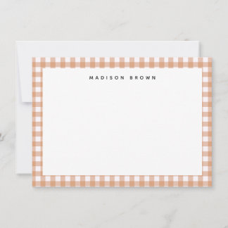 Cute Red Gingham Plaid Personalized Note Card