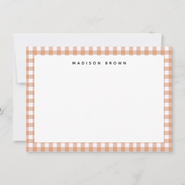 Cute Red Gingham Plaid Personalized Note Card (Front)