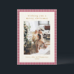 Cute Red Gingham Plaid Portrait Photo Christmas Holiday Card<br><div class="desc">Cute Cranberry Red Gingham Plaid Custom Photo Christmas Holiday Card for Portrait/Vertical Photos</div>