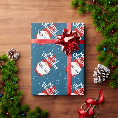 Cute red gnome cartoon personalized Christmas  Wrapping Paper