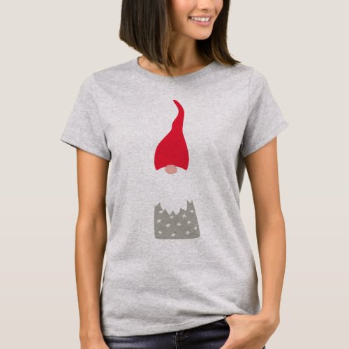 Cute Red Gnome Christmas Elf Grey T_Shirt