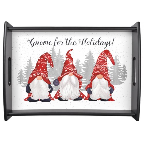 Cute Red Gnome for the Holidays Quote Christmas Serving Tray
