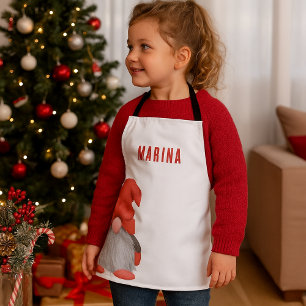 Cute Red Gnome Illustration Custom Apron