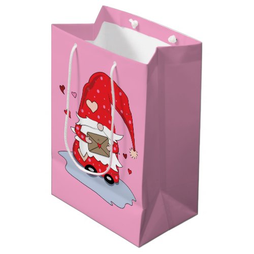 Cute Red Gnome with Letter Pink Gift Bag