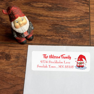 Cute red gnome with letter return address labels