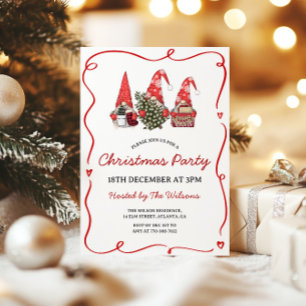 Cute Red Gnomes Christmas Party Invitation