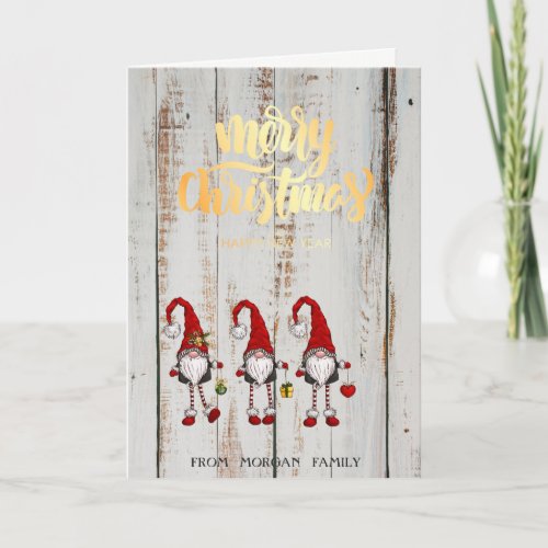 Cute Red Gnomes Merry Christmas Holiday Card