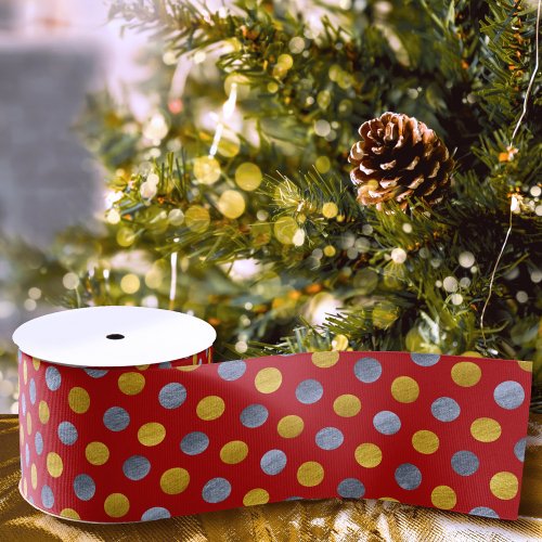 Cute Red Gold  Silver Polka Dots Modern Christmas Grosgrain Ribbon