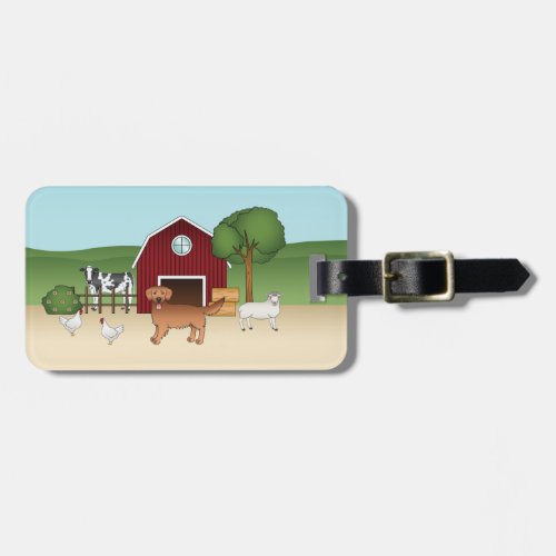 Cute Red Golden Retriever Cartoon Dog At A Farm Luggage Tag