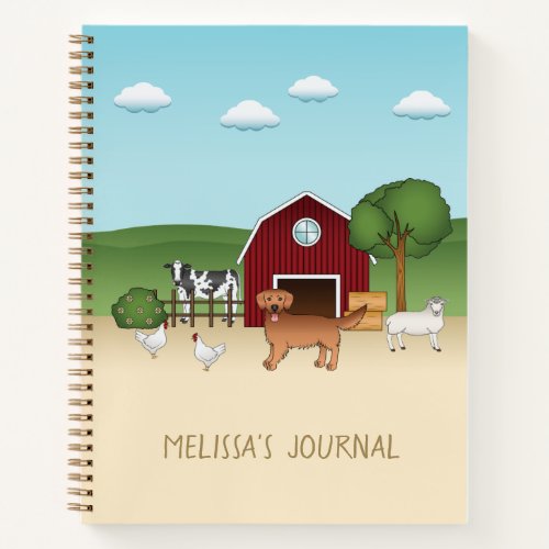 Cute Red Golden Retriever Cartoon Dog At A Farm Notebook