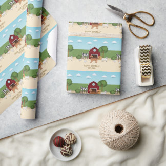 Cute Red Golden Retriever Cartoon Dog At A Farm Wrapping Paper