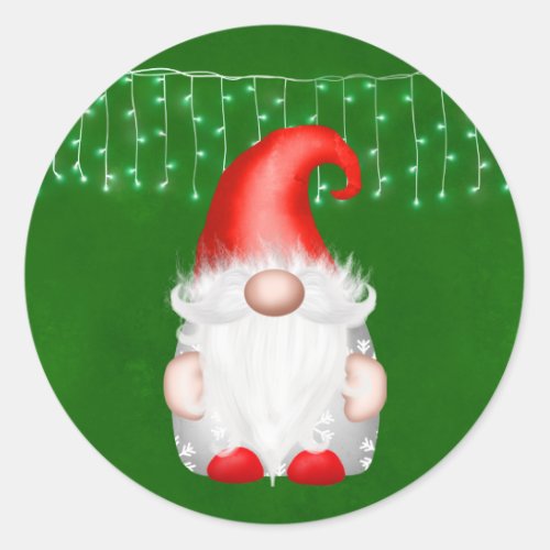 Cute Red Graphic Gnome Christmas Classic Round Sticker