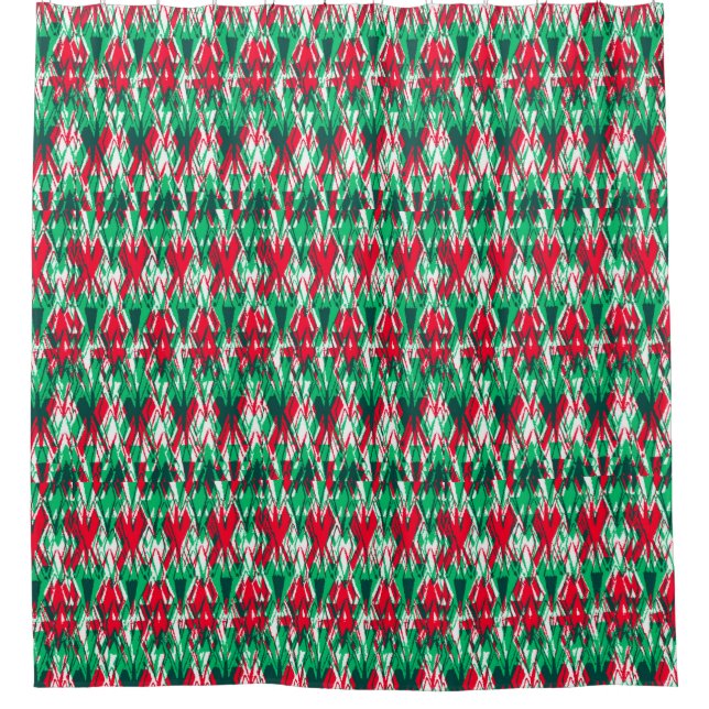 Cute red green abstract aztec pattern shower curtain (Front)