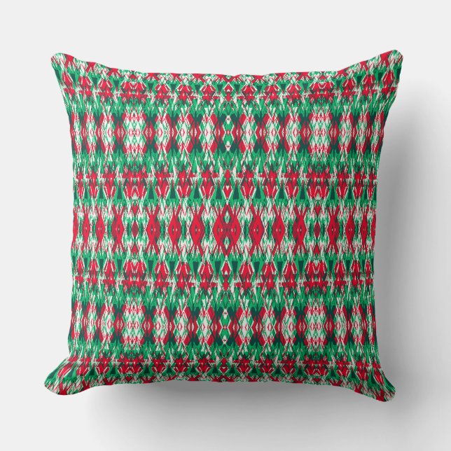 Cute red green abstract aztec pattern throw pillow (Front)