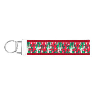 Cute red green abstract aztec pattern wrist keychain