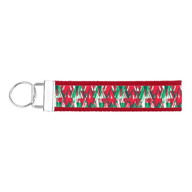 Cute red green abstract aztec pattern wrist keychain (Keys on Left)