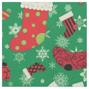 Cute Red Green Black Christmas Stockings Snowflake Fabric