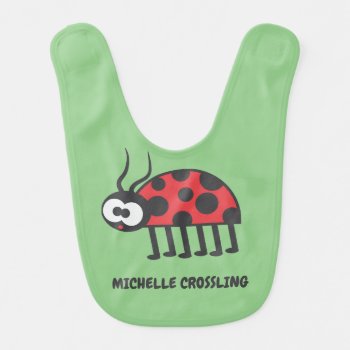 Cute Red Green Black Curious Ladybug And Spots Baby Bib by nyxxie at Zazzle