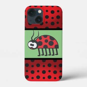 Cute Red Green Black Curious Ladybug And Spots  Iphone 13 Mini Case by nyxxie at Zazzle