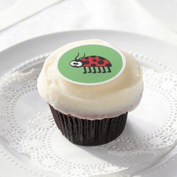 Cute Red Green Black Curious Ladybug And Spots Edible Frosting Rounds by nyxxie at Zazzle