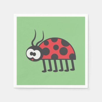 Cute Red Green Black Curious Ladybug And Spots  Napkins by nyxxie at Zazzle