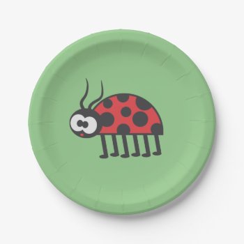 Cute Red Green Black Curious Ladybug And Spots Paper Plates by nyxxie at Zazzle