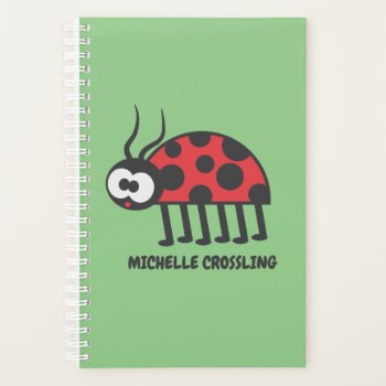 Cute Red Green Black Curious Ladybug And Spots Planner by nyxxie at Zazzle