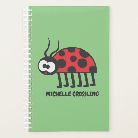 Cute Red Green Black Curious Ladybug And Spots Planner