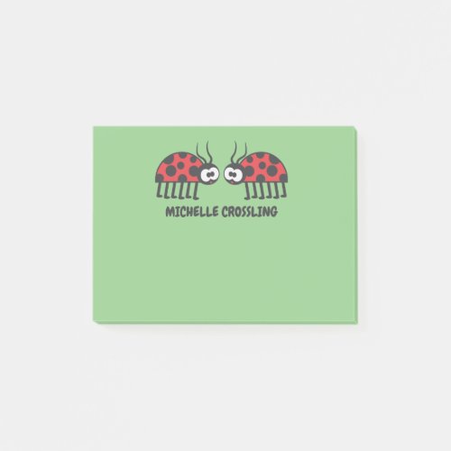 Cute Red Green Black Curious Ladybug and Spots Post_it Notes