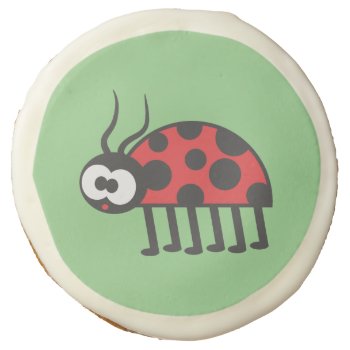 Cute Red Green Black Curious Ladybug And Spots Sugar Cookie by nyxxie at Zazzle