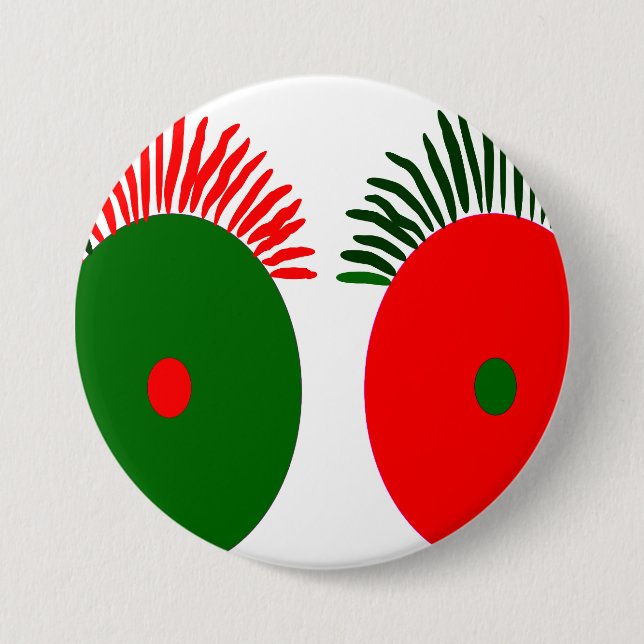 Cute Red Green Christmas Eyes Button (Front)