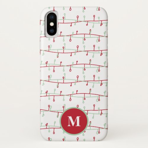 Cute Red  Green Christmas Lights Monogram iPhone XS Case