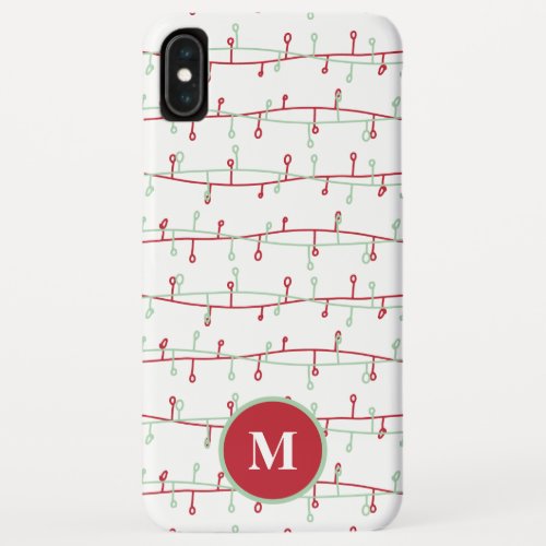 Cute Red  Green Christmas Lights Monogram iPhone XS Max Case