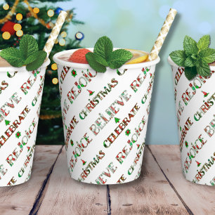 Cute Red Green Christmas Pattern Paper Cups