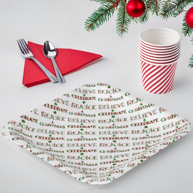Cute Red Green Christmas Pattern Paper Plates (Creator Uploaded)
