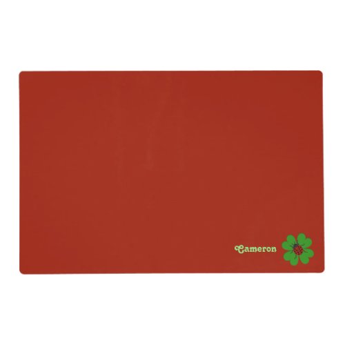 Cute Red Green Clover Leaf Lady Bug Name Placemat