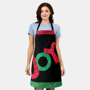Cute Red Green Glitter Christmas Joy Apron