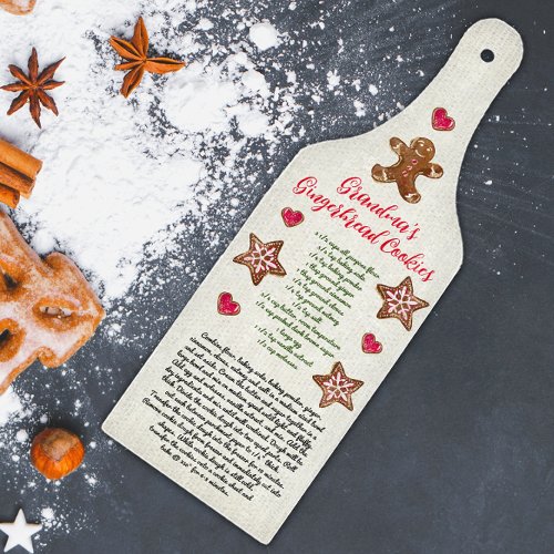 Cute Red Green Grandmas Christmas Cookie Recipe Cutting Board