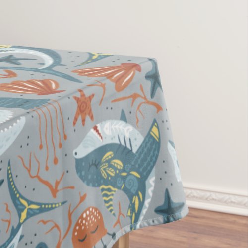 Cute Red Green Grey Shark Shell Starfish Jellyfish Tablecloth