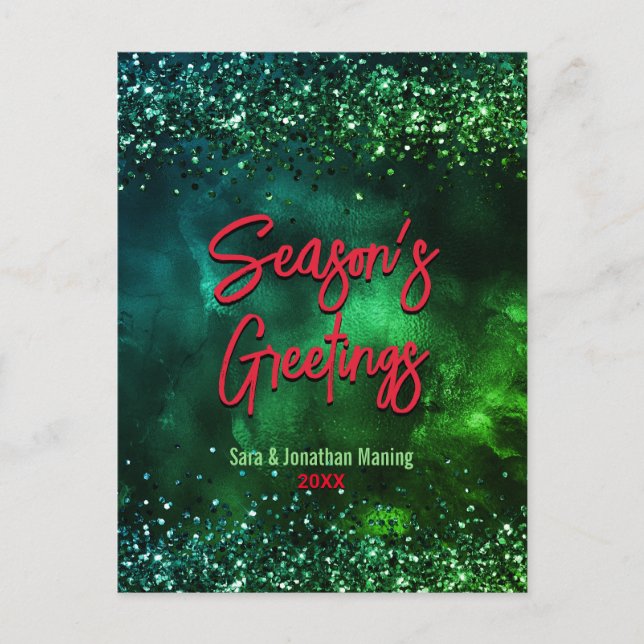 Cute red green marble art Christmas new year Postcard (Front)
