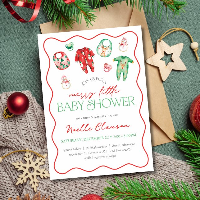 Cute Red Green Merry Little Christmas Baby Shower Invitation (Cute Red Green Merry Little Christmas Baby Shower Invitation)