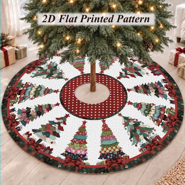 Cute Red Green Patchwork Christmas Trees Brushed Polyester Tree Skirt (Creator Uploaded)