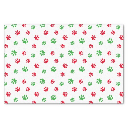 Cute Red Green Paw Prints Pattern Christmas Theme Tissue Paper