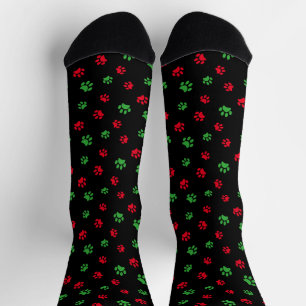 Cute Red Green Pet Paw Prints Pattern Socks