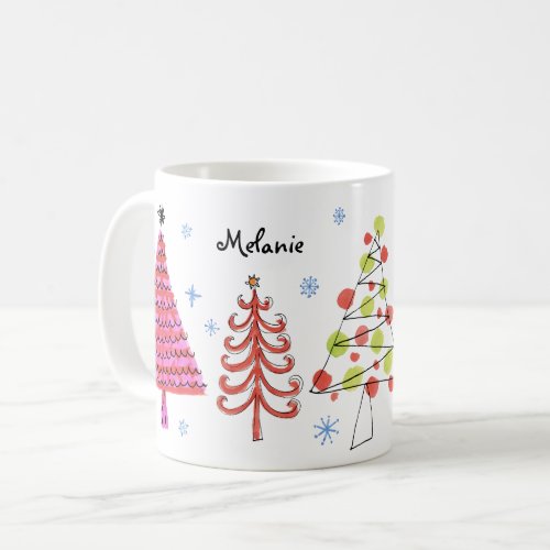 Cute Red Green Pink Christmas Trees Name Coffee Mug