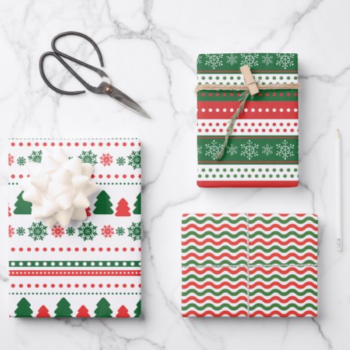 Cute Red Green Snowflakes Christmas Pattern Wrapping Paper Sheets