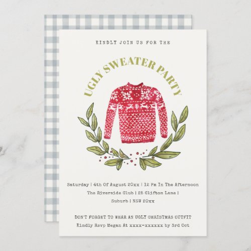 Cute Red Green Ugly Sweater Christmas Party Invite