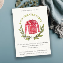 Cute Red Green Ugly Sweater Christmas Party Invite