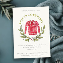 Cute Red Green Ugly Sweater Christmas Party Invite